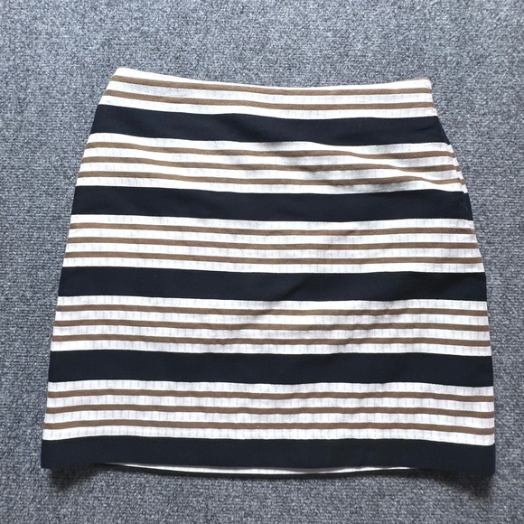 LOFT Dresses & Skirts - Loft Striped Mini Skirt Navy Blue White Brown Textured Cotton Blend Size 6